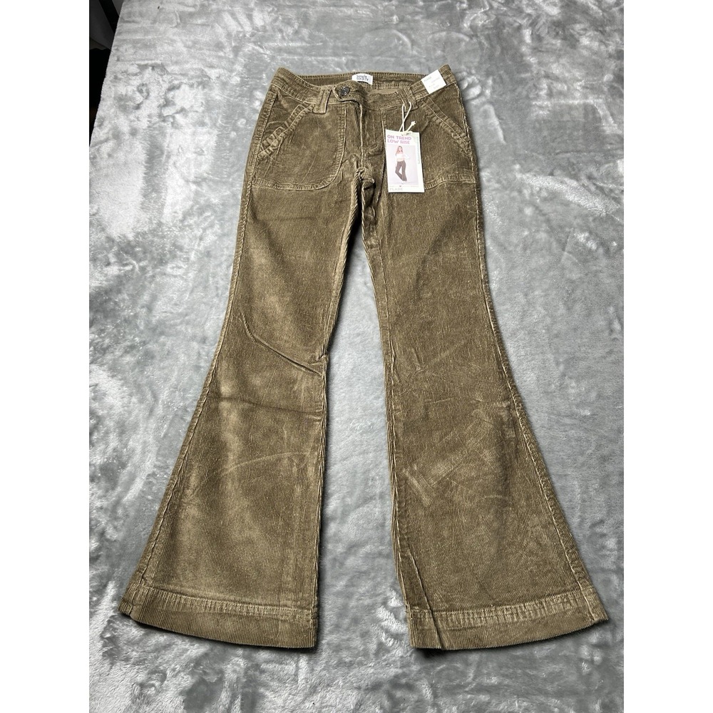 Simple Society Pants Women Size 5/27 Low Rise Flare Corduroy Boho NWT Brown